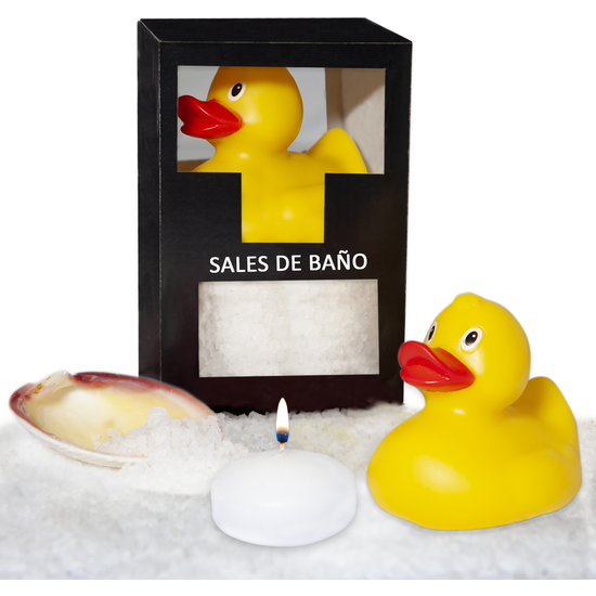 SET DE SALES DE BAÑO COCO 150 GR. CON PATO BAÑERA, VELA AROMATICA Y CONCHA image 0