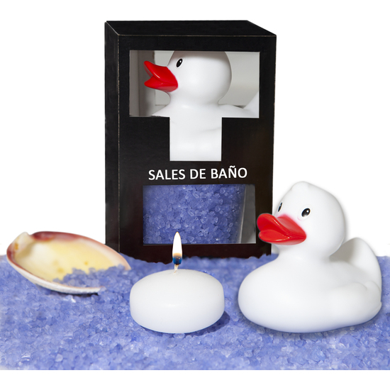 SET DE SALES DE BAÑO LAVANDA 150 GR. CON PATO BAÑERA, VELA AROMATICA Y CONCHA image 0