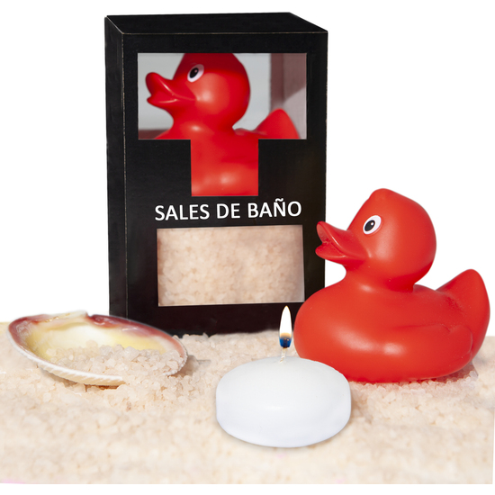 SET DE SALES DE BAÑO VAINILLA 150 GR. CON PATO BAÑERA, VELA AROMATICA Y CONCHA image 0