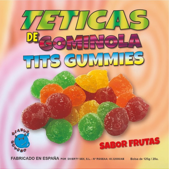 CAJA DE GOMINOLA DE TETAS AZUCAR SABOR FRUTAS 6 COLORES Y SABORES MADE IS SPAIN image 0