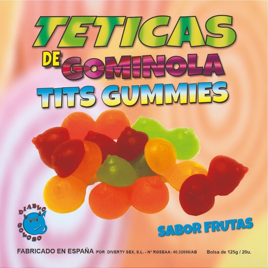 CAJA DE GOMINOLA DE TETAS BRILLO SABOR FRUTAS 6 COLORES Y SABORES MADE IS SPAIN image 0