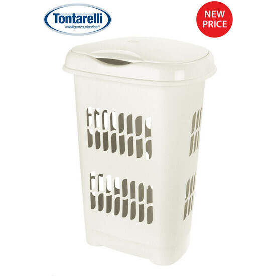 LAUNDRY HAMPER W/LID 55L CREAM image 0