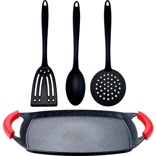 SET DE 3 UTENSILIOS DE COCINA + PLANCHA DE ALUMINIO FORJADO image 0