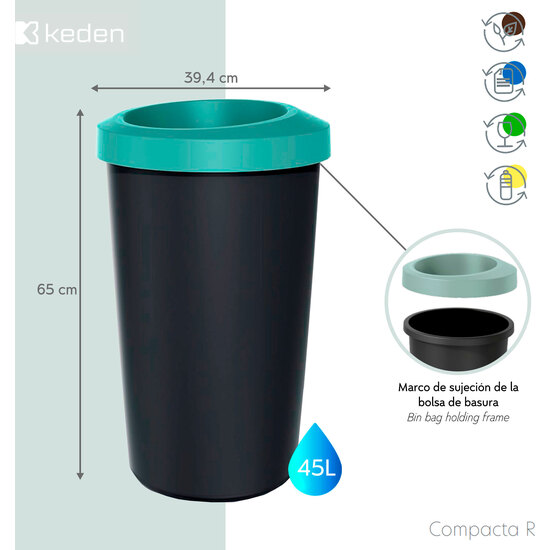 CUBO DE RECICLAJE 45L KEDEN EN PLÁSTICO CON PRÁCTICA TAPA ABIERTA COLOR VERDE. image 1