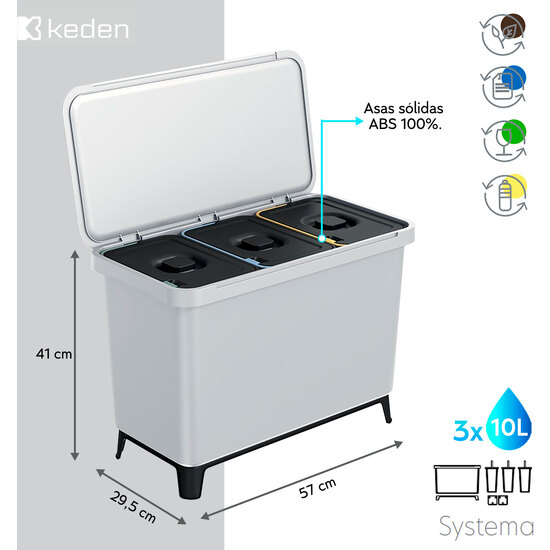 SISTEMA CLASIFICADOR DE RECICLAJE 3X10L COLOR BLANCO KEDEN image 1