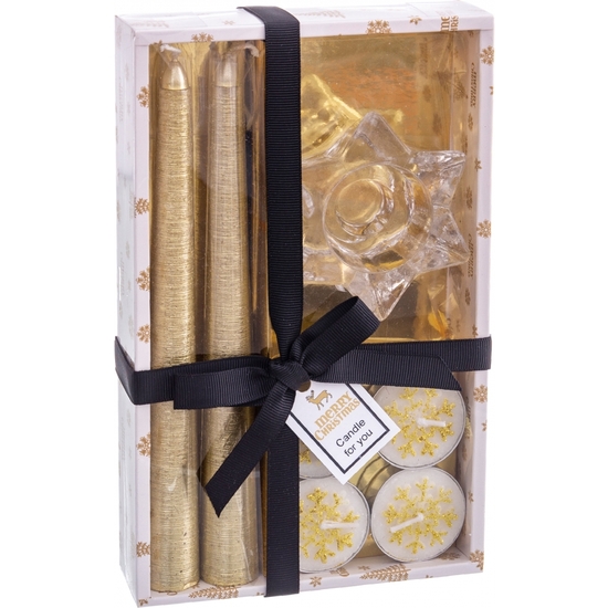 SET PORTAVELAS + VELAS ORO 22X13 image 0