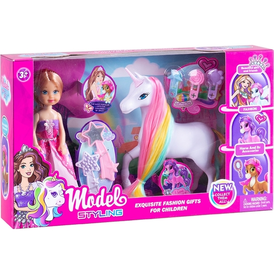 MUÑECA CON UNICORNIO Y ACCESORIOS. CAJA 30X18 image 0