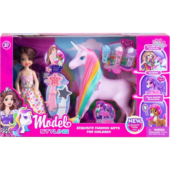 MUÑECA CON UNICORNIO Y ACCESORIOS. CAJA 30X18 image 1