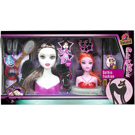 SET 2 CABEZAS PEINADOS Y MAQUILLAJE MUÑECA GÓTICA. CAJA 35X19 image 0