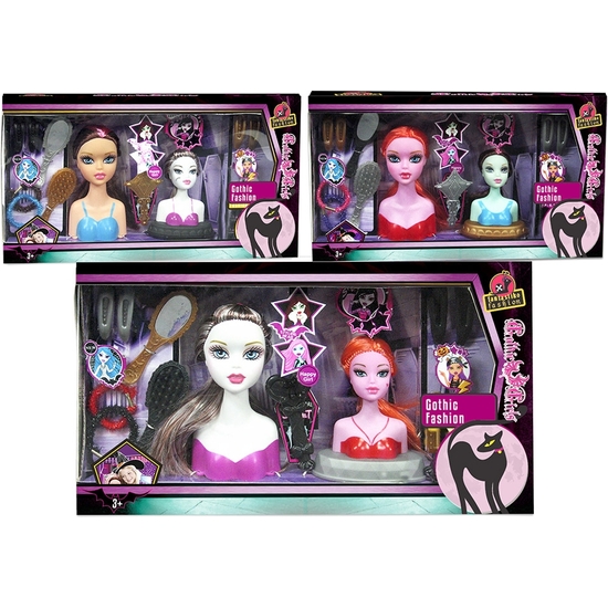 SET 2 CABEZAS PEINADOS Y MAQUILLAJE MUÑECA GÓTICA. CAJA 35X19 image 1