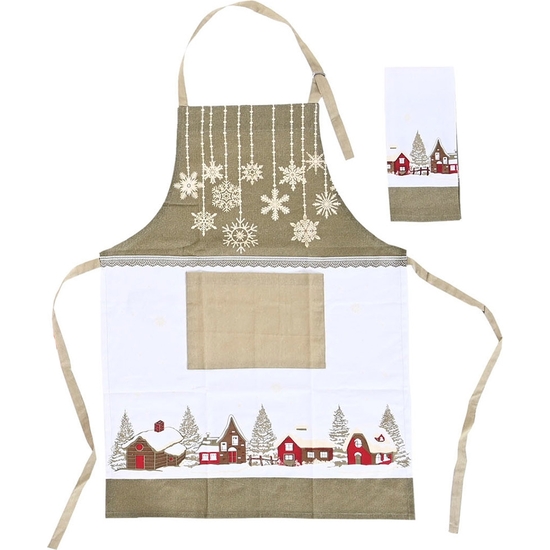 SET DELANTAL Y PAÑO COCINA NAVIDAD ALGODÓN 2 COLORES image 1