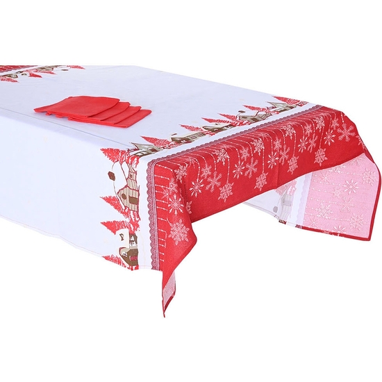 MANTEL NAVIDAD 150X150 CON 4 SERVILLETAS ALGODÓN 2 COLORES image 0