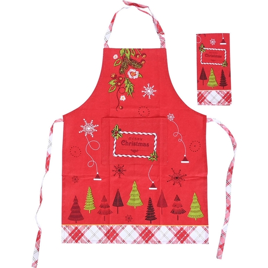 SET DELANTAL Y PAÑO COCINA NAVIDAD ALGODÓN 2 COLORES image 0
