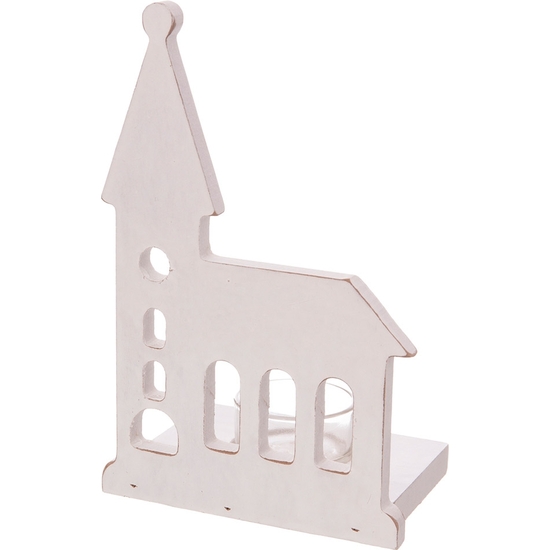 PORTAVELAS IGLESIA MADERA BLANCA 19X8X12 image 0