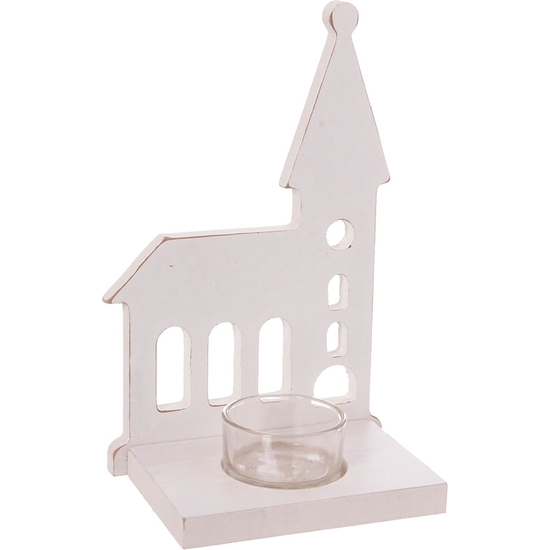 PORTAVELAS IGLESIA MADERA BLANCA 19X8X12 image 1