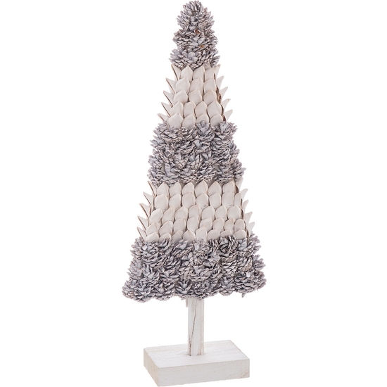 ÁRBOL DECORACIÓN CON PIÑAS PLATA Y BLANCO 78 CM ALTO image 0