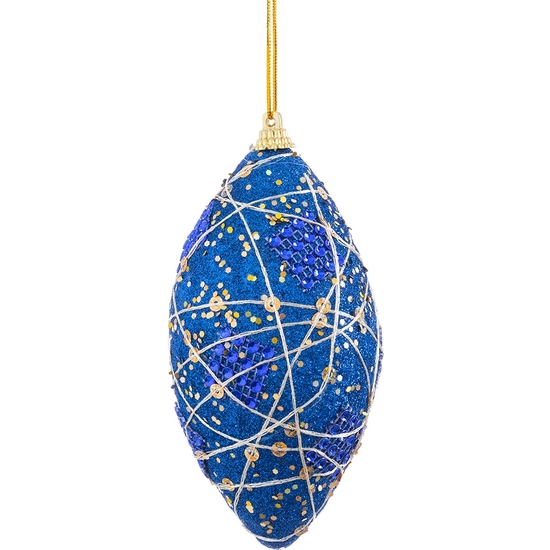 COLGANTE AZUL Y ORO OVALADO PARA ÁRBOL NAVIDAD 14 CM image 0