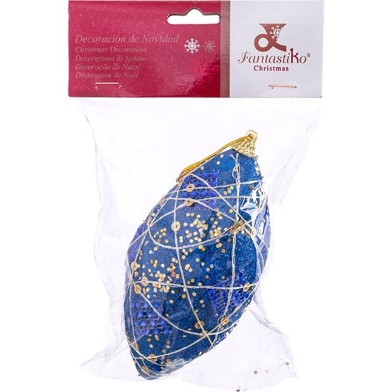 COLGANTE AZUL Y ORO OVALADO PARA ÁRBOL NAVIDAD 14 CM image 1
