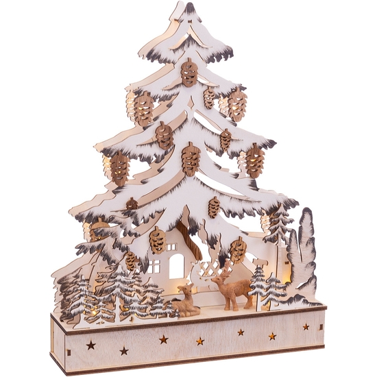 ARBOL NAVIDA DECORACIÓN MADERA CON LUCES 38X30 CM image 0