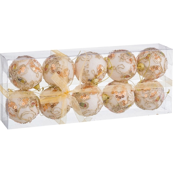 SET 10 BOLAS BORADOS ORO Y BLANCO PREMIUM 6 CM image 0