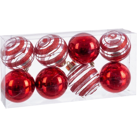 SET 8 BOLAS NAVIDAD TONOS ROJOS 80 MM image 0