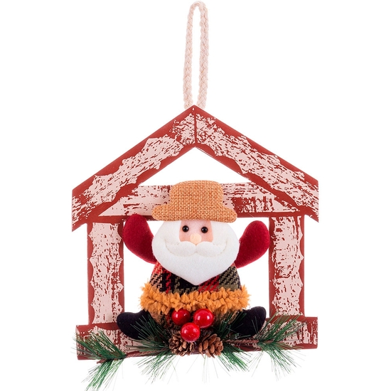 COLGANTE CASITA CON PAPÉ NOEL TELA 19 CM image 0