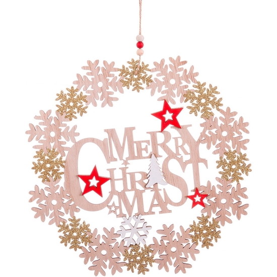 CORONA MADERA DECORACIÓN ESTRELLA MERRY CHRISTMAS 30 CM image 0