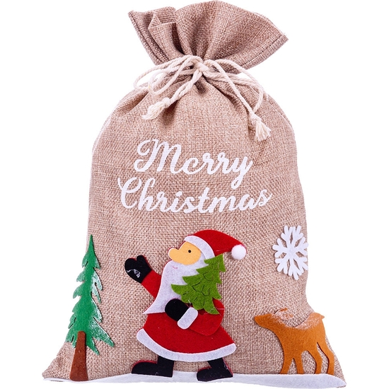 SACO REGALOS PAPA NOEL YUTE NATURA 23X25 CM image 0