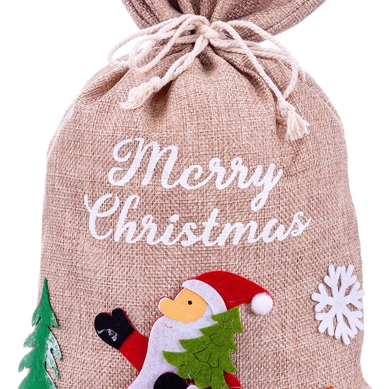 SACO REGALOS PAPA NOEL YUTE NATURA 23X25 CM image 1