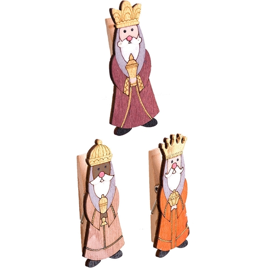 SET 6 PINZAS MADERA REYES MAGOS image 0