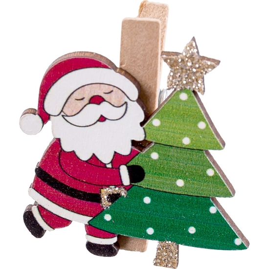 SET 6 PINZAS MADERA PAPÁ NOEL image 0