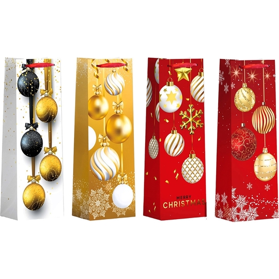 BOLSA DE REGALO CON PURPURINA PARA BOTELLA NAVIDAD 12X36X9 image 1