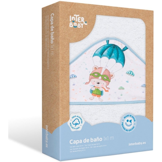 SET REGALO BABERO Y CAPA DE BAÑO BEBÉ AZUL image 1