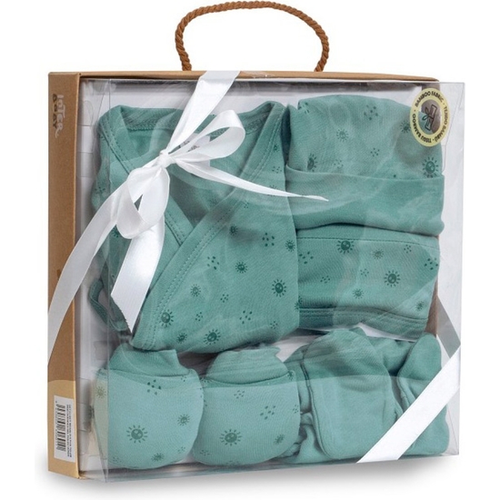 SET REGALO PRIMERA PUESTA BEBÉ 5 PIEZAS BAMBÚ NATURAL VERDE image 0