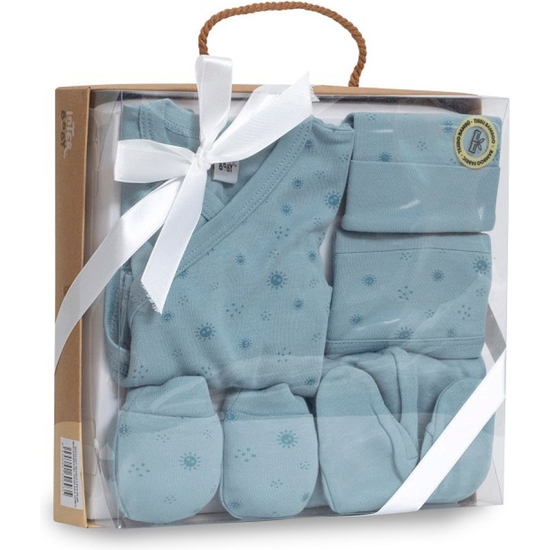 SET REGALO PRIMERA PUESTA BEBÉ 5 PIEZAS BAMBÚ NATURAL AZUL image 0