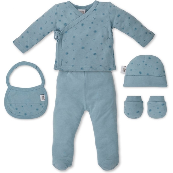 SET REGALO PRIMERA PUESTA BEBÉ 5 PIEZAS BAMBÚ NATURAL AZUL image 1