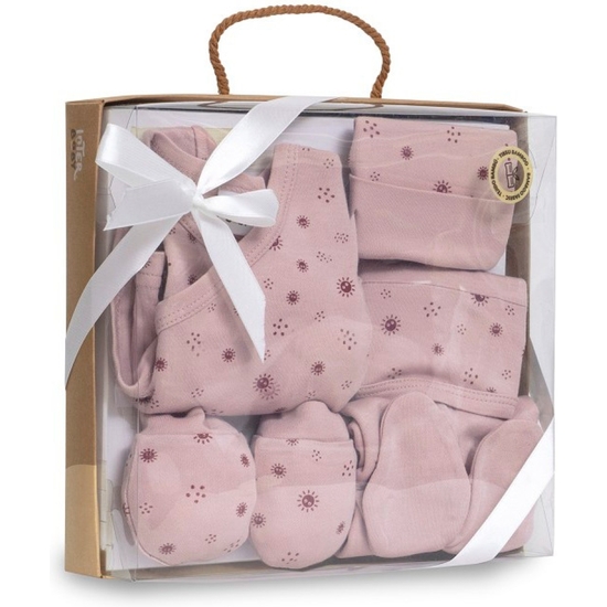 SET REGALO PRIMERA PUESTA BEBÉ 5 PIEZAS BAMBÚ NATURAL ROSA image 0