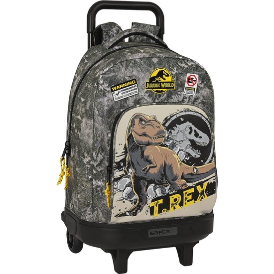 MOCHILA GDE. C/RUEDAS COMPACT EXTRAIBLE JURASSIC WORLD "WARNING" image 0