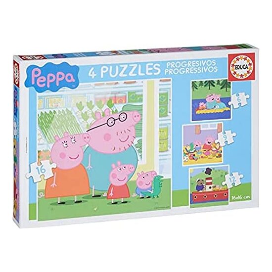 4 PUZZLES DE 6 A 16 PIEZAS PEPPA PIG "COSY CORNER" image 0