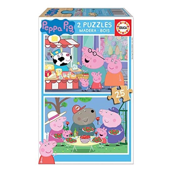 2 PUZZLES DE MADERA DE 25 PIEZAS PEPPA PIG "COSY CORNER" image 0