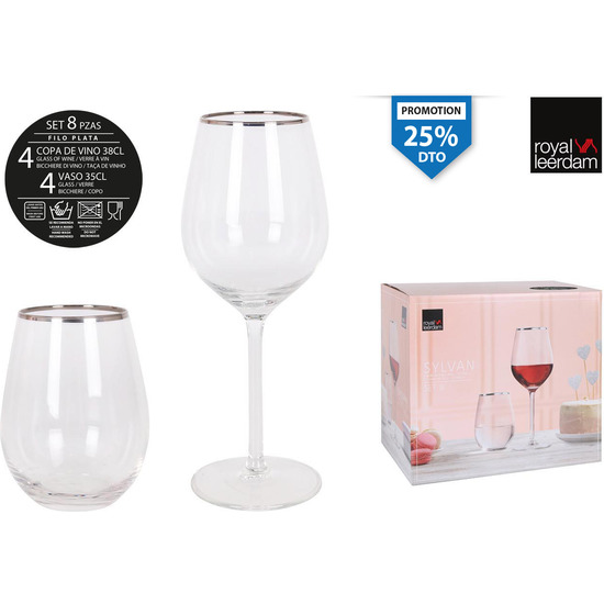 SET 4 COPAS + 4 VASOS FILO PLATA SYLVAN image 0