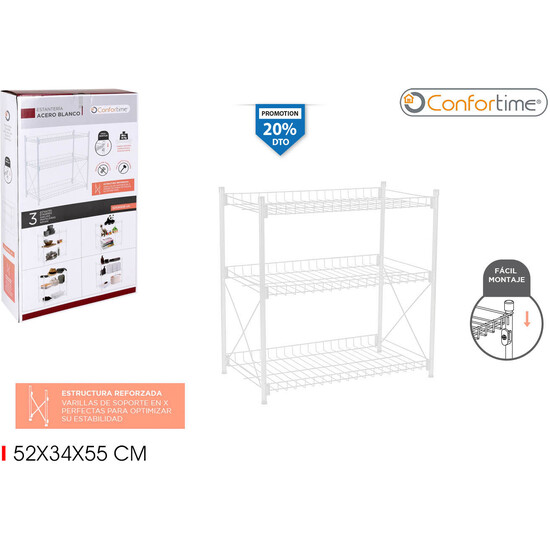 ESTANTERIA 3 NIVELES METAL 52X34X55 CONFORTIME image 0