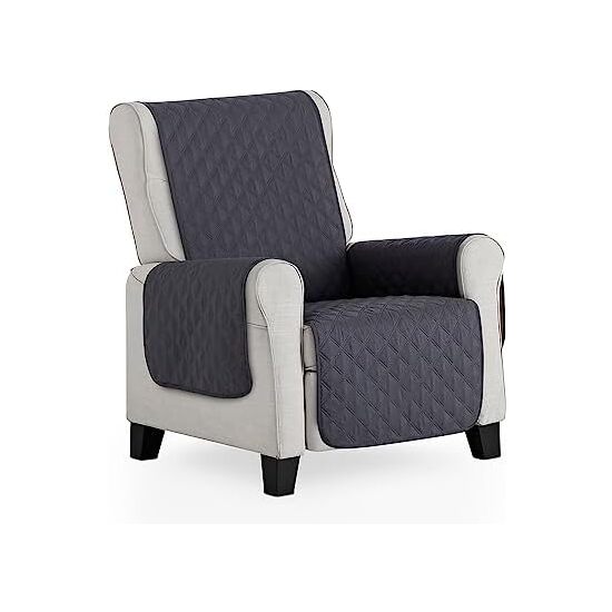 CUBRE SILLÓN ACOLCHADO REVERSIBLE MAUI GRIS / GRIS CLARO. PROTECTOR PARA SILLÓN ACOLCHADO 1 PLAZA. SALVA SOFÁ TACTO PIEL DE MELOCOTÓN image 0