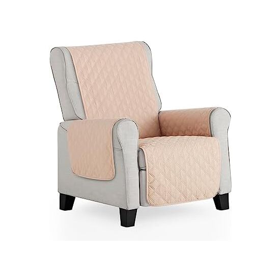 CUBRE SILLÓN ACOLCHADO REVERSIBLE MAUI BEIGE / MARRÓN. PROTECTOR PARA SILLÓN ACOLCHADO 1 PLAZA. SALVA SOFÁ TACTO PIEL DE MELOCOTÓN image 0