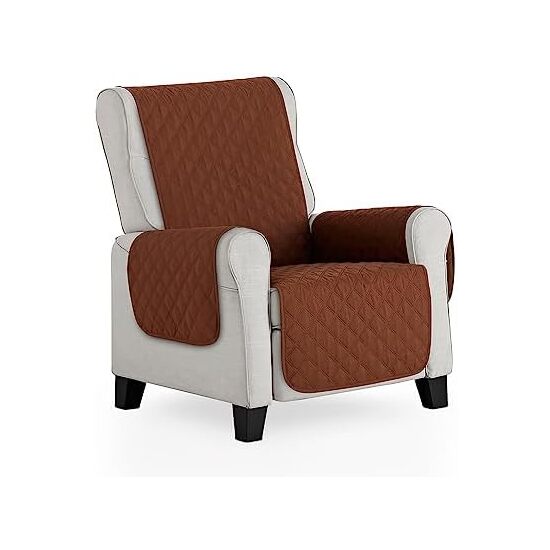 CUBRE SILLÓN ACOLCHADO REVERSIBLE MAUI MARRÓN / BEIGE. PROTECTOR PARA SILLÓN ACOLCHADO 1 PLAZA. SALVA SOFÁ TACTO PIEL DE MELOCOTÓN image 0