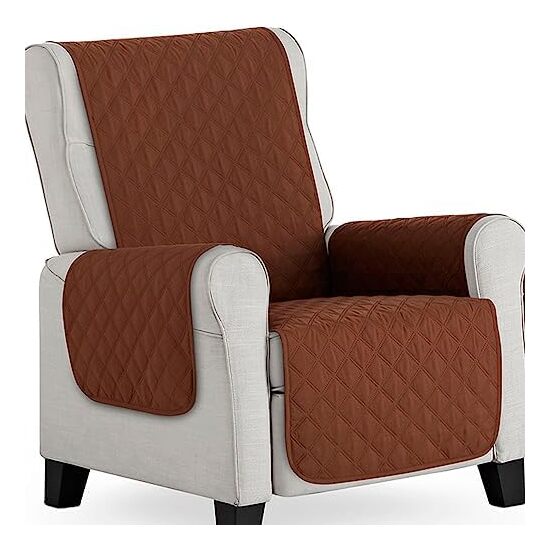 CUBRE SILLÓN ACOLCHADO REVERSIBLE MAUI MARRÓN / BEIGE. PROTECTOR PARA SILLÓN ACOLCHADO 1 PLAZA. SALVA SOFÁ TACTO PIEL DE MELOCOTÓN image 1