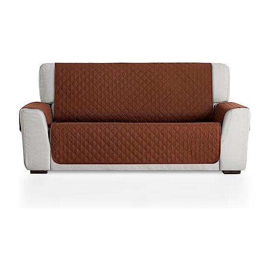 CUBRE SOFÁ ACOLCHADO REVERSIBLE MAUI MARRÓN / BEIGE. PROTECTOR PARA SOFÁ ACOLCHADO 3 PLAZAS. SALVA SOFÁ TACTO PIEL DE MELOCOTÓN image 0