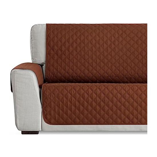 CUBRE SOFÁ ACOLCHADO REVERSIBLE MAUI MARRÓN / BEIGE. PROTECTOR PARA SOFÁ ACOLCHADO 3 PLAZAS. SALVA SOFÁ TACTO PIEL DE MELOCOTÓN image 1