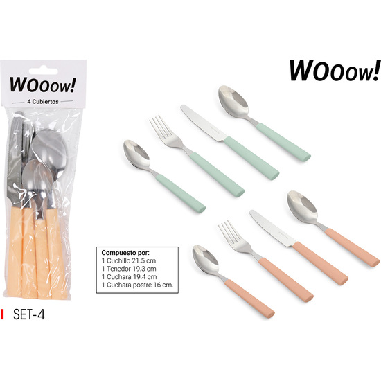 SET 4PCS CUBIERTOS MANGO PLASTICO WOOOW image 0