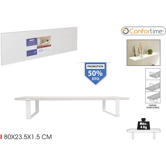 ESTANTE MDF WHITE C/SOP.80X23.5X1.5 CONFORTIME image 0